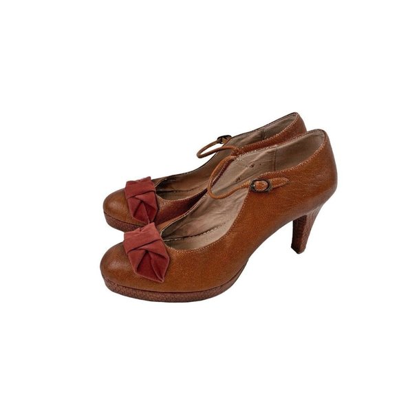 *Vintage Miss Albright Mary Jane Heels Womens 10 Brown Rockabilly Velvet Bow - Picture 5 of 16